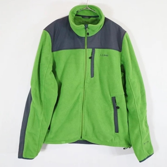 L.L. Bean Fleece Jacket Medium Green Gray Full Zip Mock Neck Polartec Men’s L - Picture 1 of 8